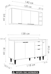 Armário de Cozinha Com Tampo CP08 140cm Pérola Grafite/Freijó Z34 - Mp