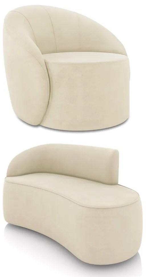 Sofá 2 Lugares Orgânico 140cm Morgan e Poltrona Lua Suede Bege D03 - D'Rossi