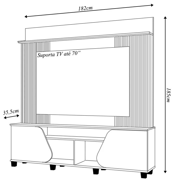 Home Estante Cavill TV 70" Ripado Canelado 2 Portas Pés Dourados OffWhite/Freijó G18 - Gran Belo