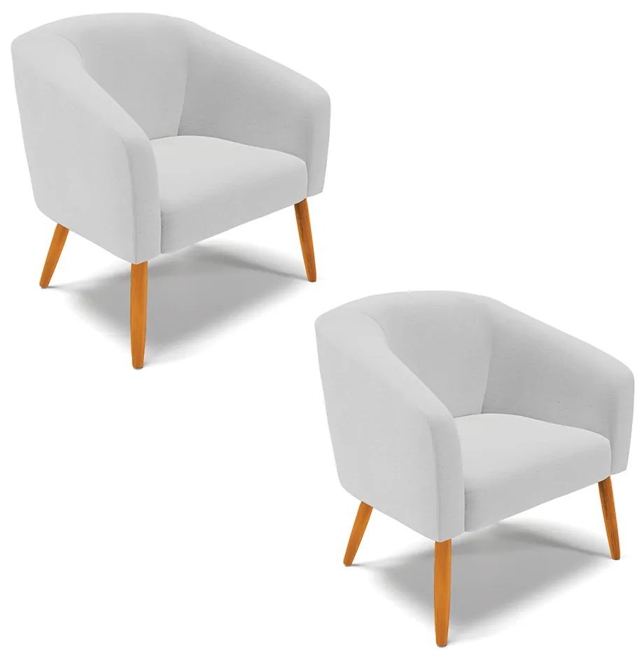 Poltrona Decorativa Pé Palito Castanho kit 2 Stella Linho Cinza Claro D03 - D'Rossi