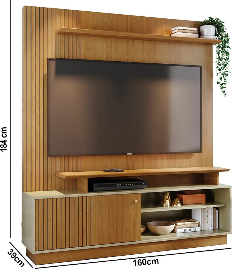 Estante de TV 65 Pol 160cm Sala de Estar Quirel Cumaru/Opala M20 - D'Rossi