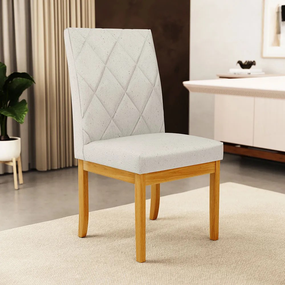 Kit 6 Cadeiras de Sala de Jantar Estofadas Gomes Madeira Maciça Linho Off White G78 - Gran Belo