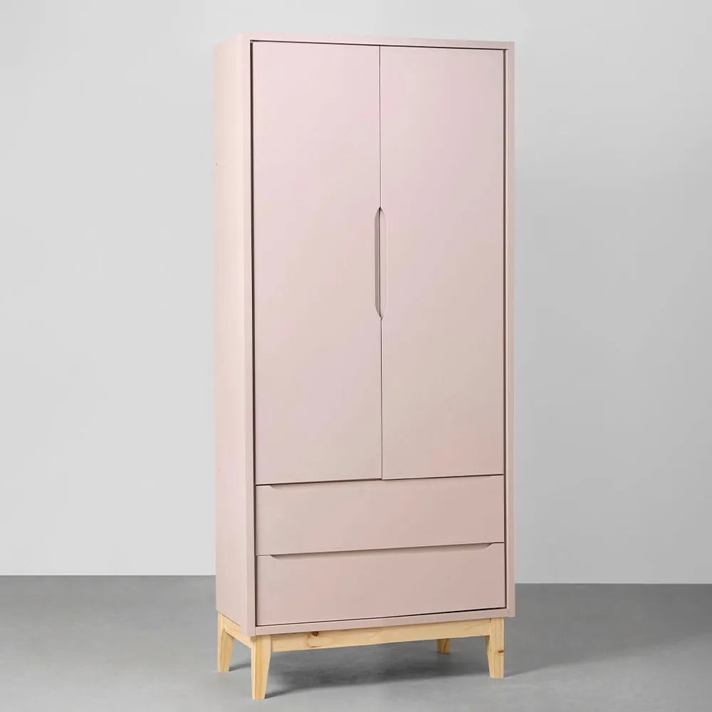 Guarda-Roupa Square 2 Portas com Pé em Natural - Rosa