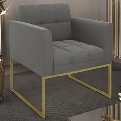 Poltrona Decorativa Base Industrial Dourado Ana Suede Grafite - Ibiza