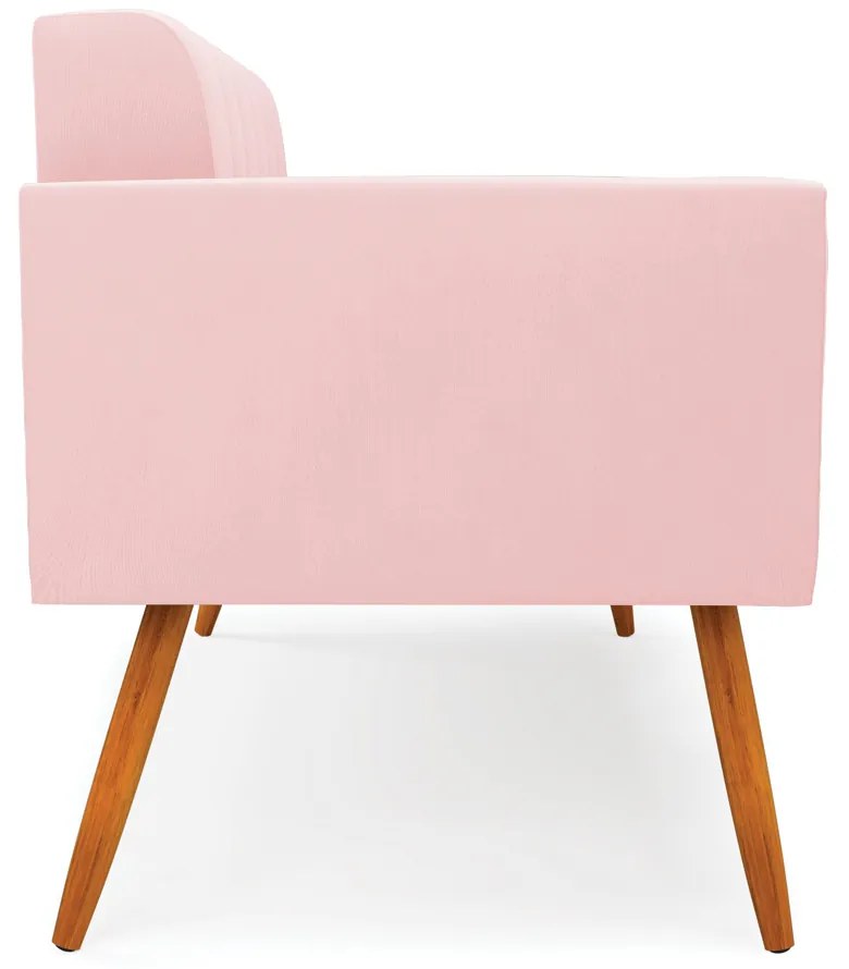 Sofá Namoradeira Elisa Suede Pés Palito Castanho - D'Rossi - Rosa Bebê