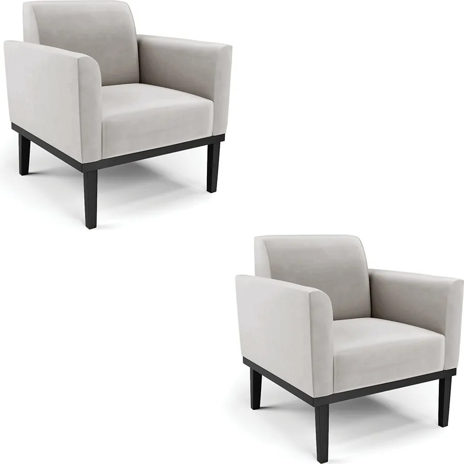 Kit 2 Poltronas Decorativas Isabella Pés Fixo em Madeira Preto Veludo Cinza G19 - Gran Belo