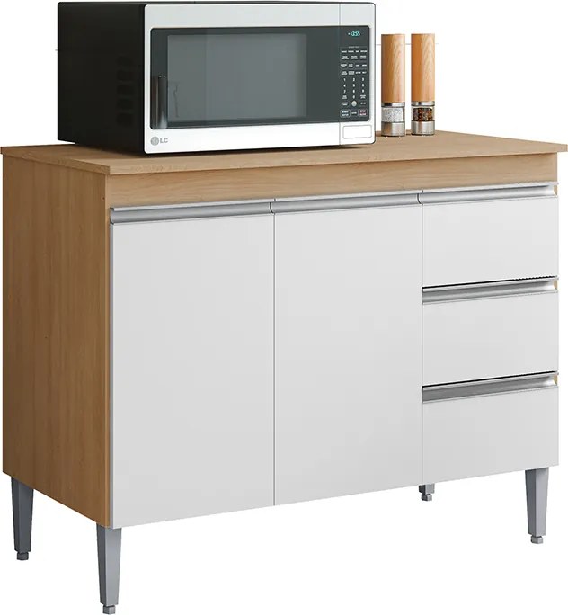 Balcão Cozinha com Tampo 100cm 3 Gavetas Leticia A01 - D'Rossi - Amendoa e Branco