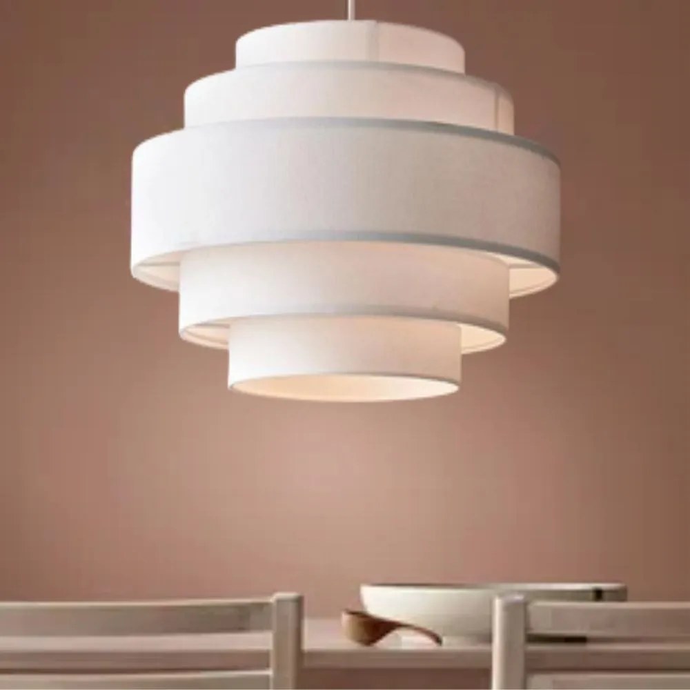 Lustre Pendente Vivare Md-4391 Cúpula em Tecido Branca - Bivolt