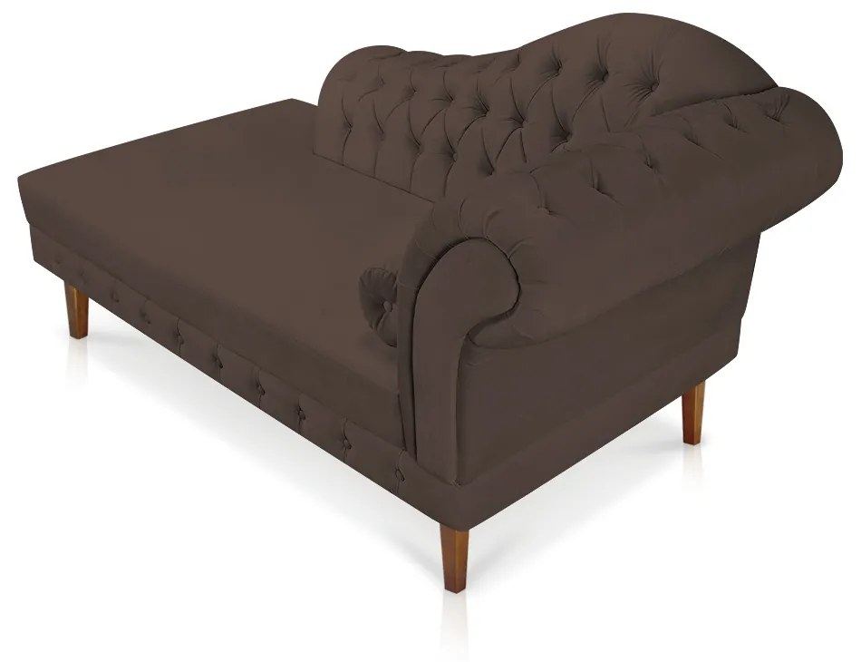 Divã Recamier Capitonê Mônaco 165 cm Suede Marrom Pés Chanfrado- D'Rossi