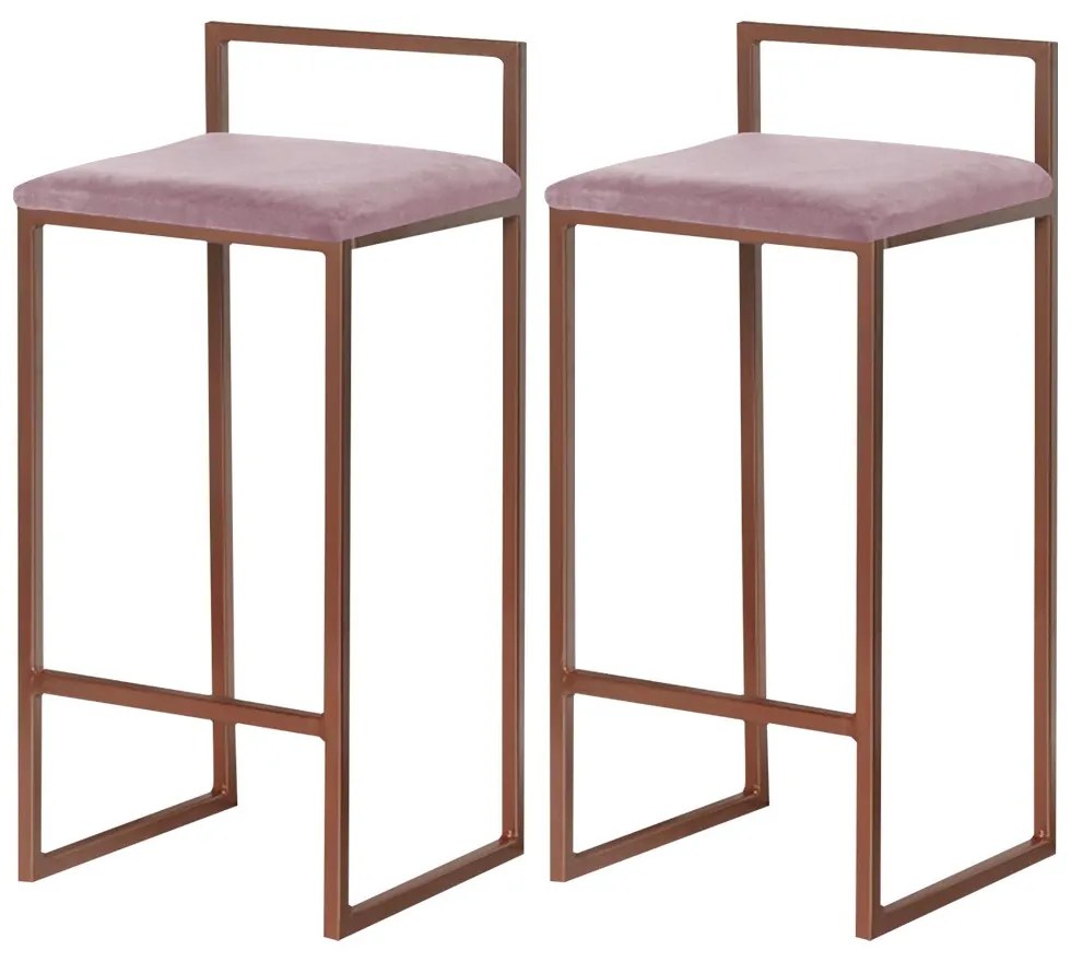Kit 2 Banquetas Decorativa Jasmine Base Bronze Veludo Rosê G41 - Gran Belo