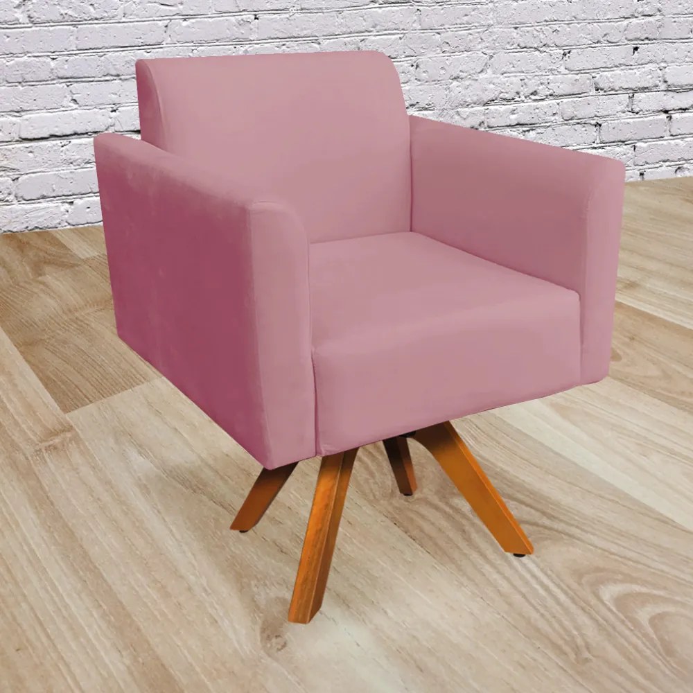 Poltrona Giratória Marisa Suede Base Madeira MM30 D03 - D'Rossi - Rose