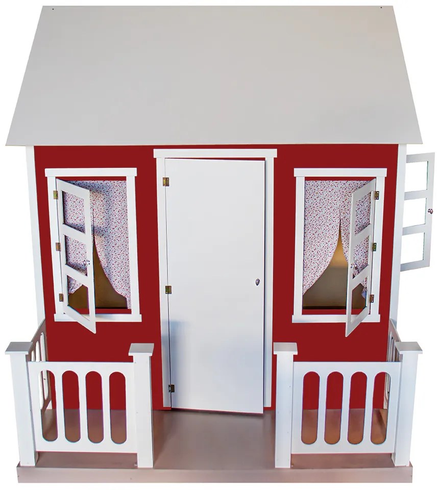 Casinha de Brinquedo com Cercado e Cortinas Vermelho/Branco L12 - Gran Belo