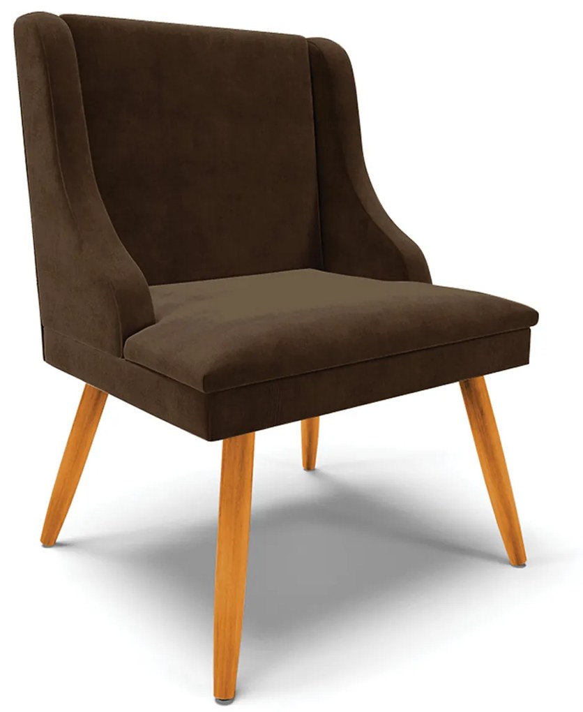 Poltrona Decorativa Pés Palito de Madeira Firenze Suede Marrom/Natural G19 - Gran Belo