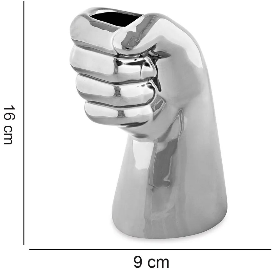 Cachepot "Mao" Em Ceramica Prata 16x9 cm M02 - D'Rossi