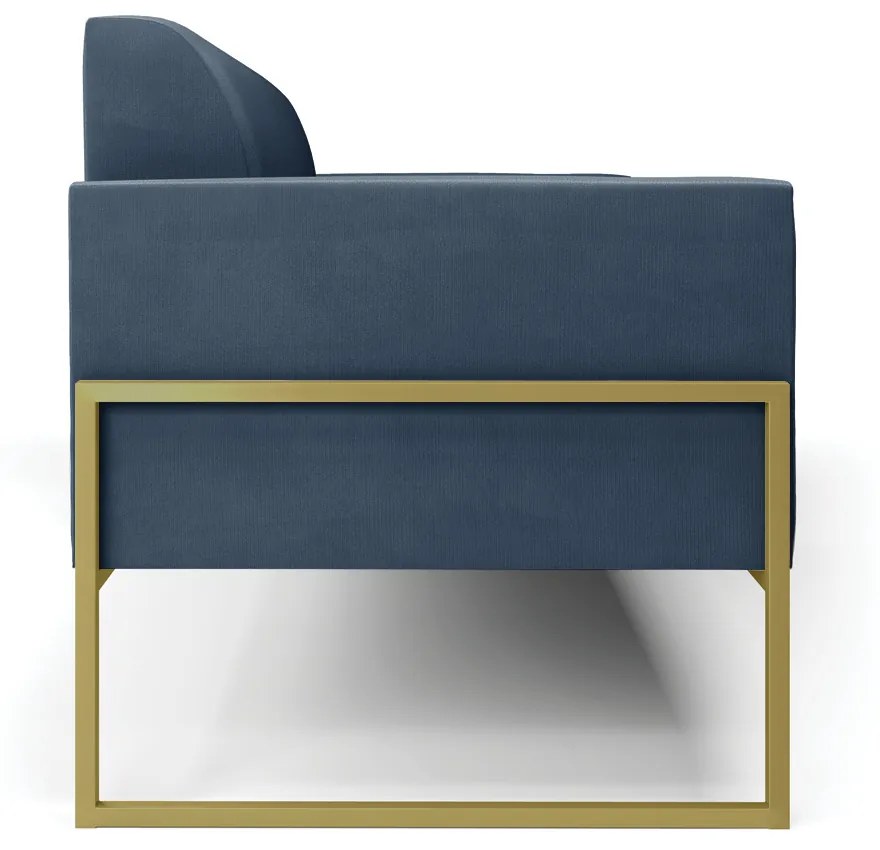 Sofá Namoradeira Base Industrial Alta Dourado Marisa Suede D03 - D'Rossi - Azul Marinho