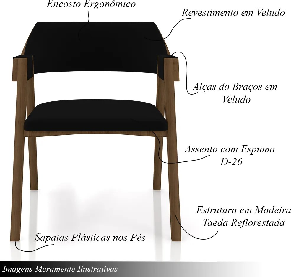Kit 6 Cadeiras Sala de Jantar e Jogos Carteados Madeira Maciça Poker Veludo Preto/Nogueira G42 - Gran Belo