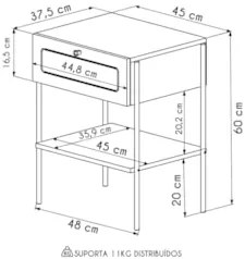Mesa de Cabeceira Com 1 Gaveta Pé Metal Arlo A10 Hanover/Dourado - Mpo