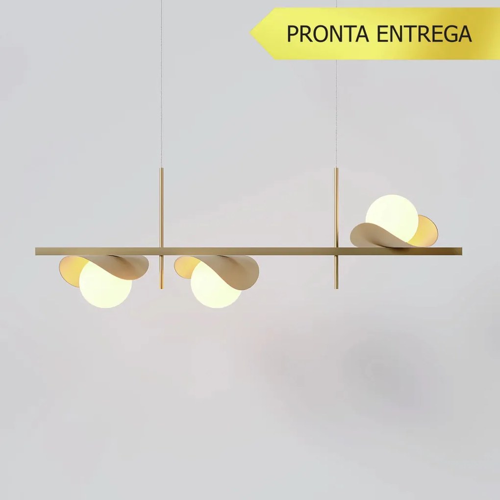 Pendente Calandra Assimétrico Linear 27X21X80Cm Alumínio E Globo Ø10Cm... (CHAMPANHE, FOSCO)