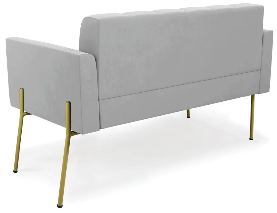 Sofá Namoradeira 2 Lugares Pé de Ferro Dourado Elisa Suede D03 - D'Rossi - Cinza