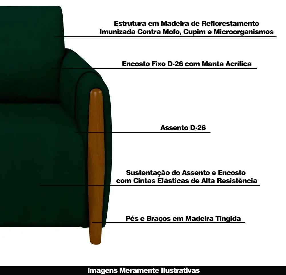 Kit 2 Poltronas Decorativas Pés Madeira Maceió Veludo Verde G45 - Gran Belo
