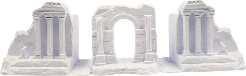 Aparador de Livros Ruínas Gregas - 2 Cores Prata ou Branco - Branco - 3 Peças