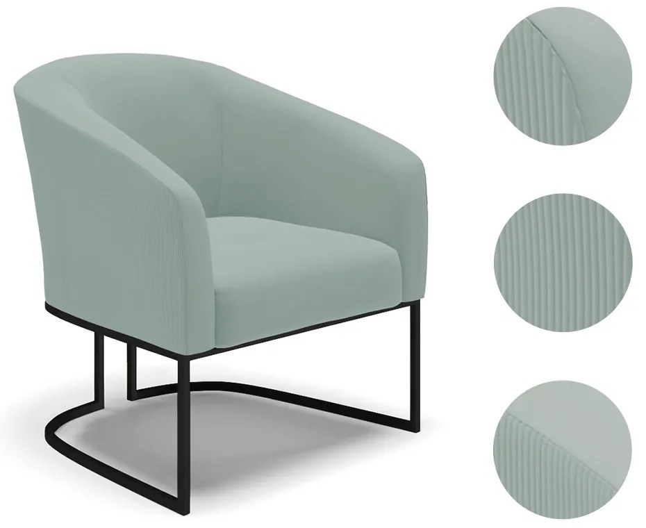 Poltrona Decorativa Industrial Preto Stella Cotelê Ext/Veludo Menta D03 - D'Rossi