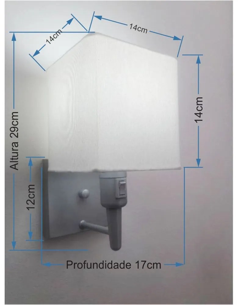 Kit/2 Arandela Quadrada Md-2019 Cinza C/ Inter Liga e Desl Cúpula em Tecido Branco - Bivolt