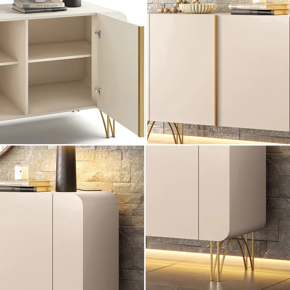 Conjunto 1 Cristaleira 2 Buffets e 1 Mesa de Centro Texas/Virginia/Bambino/Rennes Off White/Castanho G26 - Gran Belo