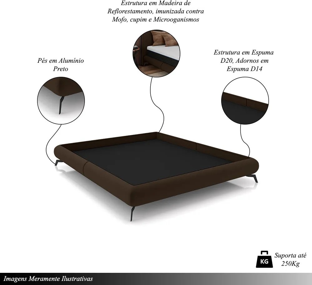 Cama Queen Size Avulsa Bezos Madeira Imunizada Pés em Aço Revestimento Veludo Marrom G91 - Gran Belo