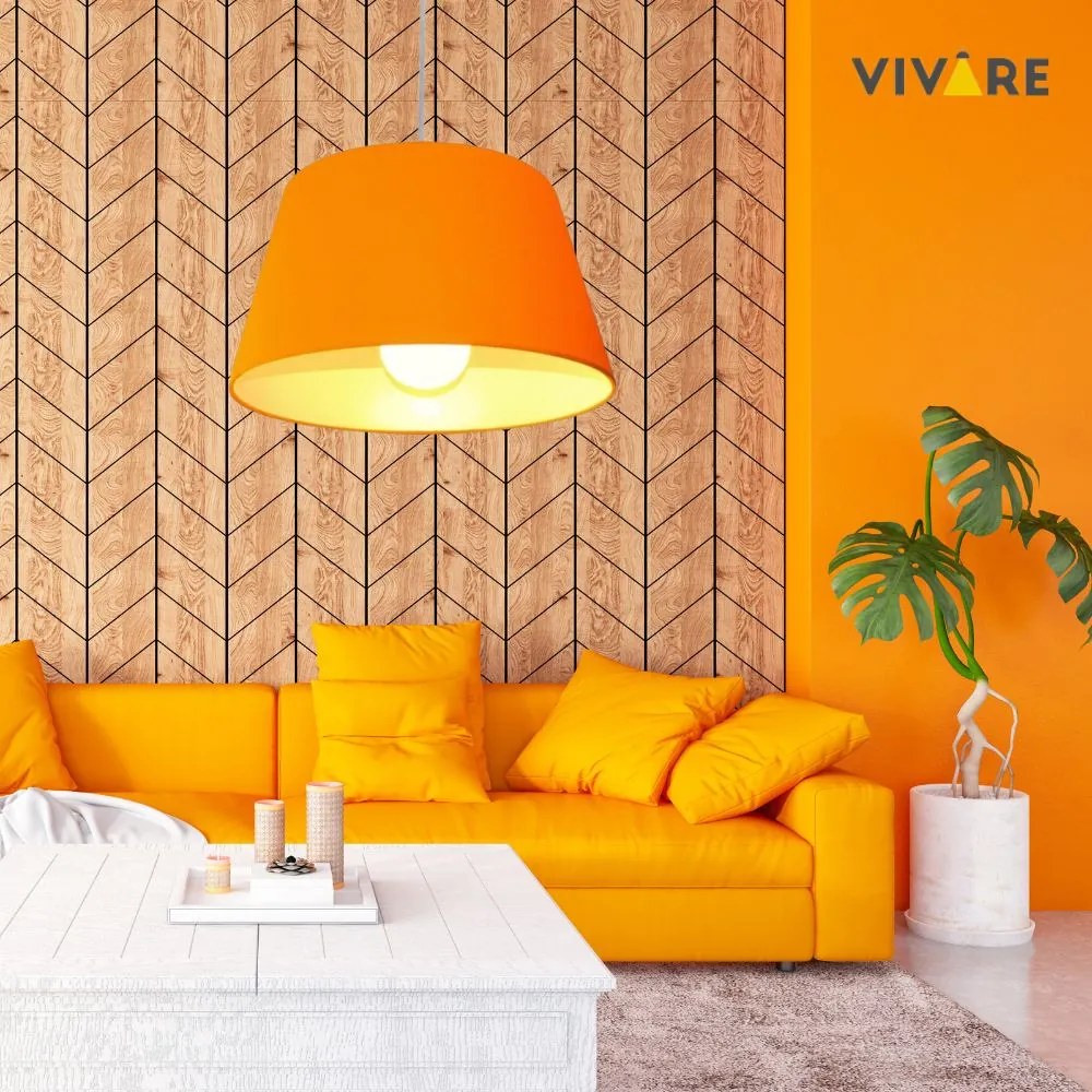 Lustre Pendente Cone Md-4039 Cúpula em Tecido 21/40x30cm Laranja - Bivolt
