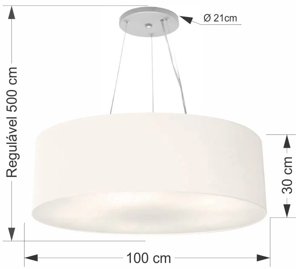 Lustre Pendente Cilíndrico Md-4381 Cúpula em Tecido 100x30cm Branco - Bivolt