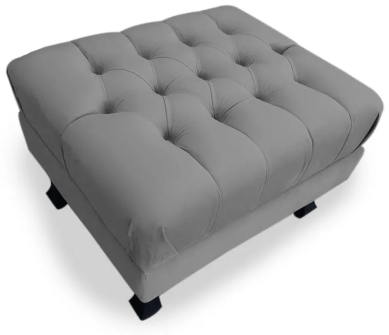 Puff Baú Decorativo Luis XV Capitonê 60x50cm Suede Cinza - Sheep Estofados - Cinza