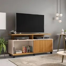 Rack Bancada Para TV Até 52 Pol. com Rodízios 1 Porta Topázio Cinamomo