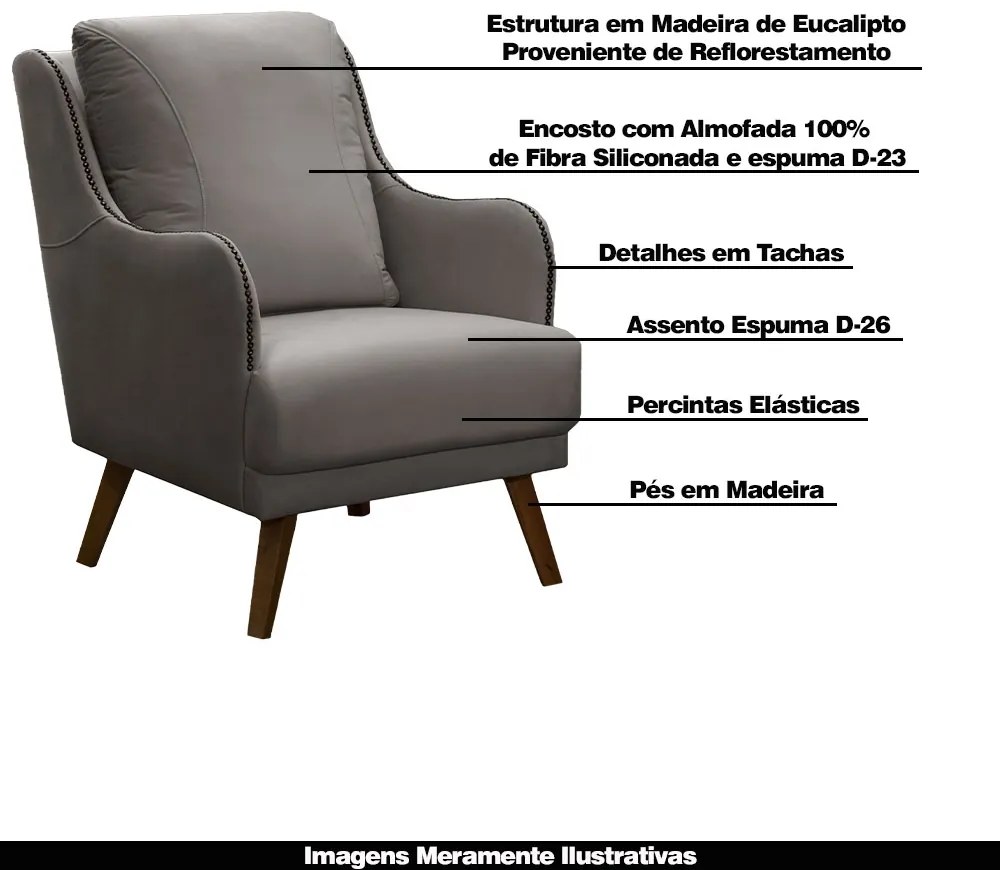 Kit 2 Poltronas Decorativas Catar com Tachas Suede Cinza G33 - Gran Belo