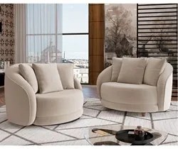 Poltrona Decorativa para Sala 122cm Pés Madeira Kaly M22 Veludo Bege -