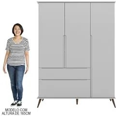 Guarda Roupa Infantil 100% MDF 3 Portas Pés Retrô Melinda Cinza - Phoe