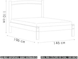 Cama Casal 140cm Pé Madeira Maciça Renzo Freijó F07 - Mpozenat