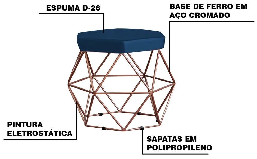 Kit 2 Puff Decorativo Base Bronze Elsa Veludo Azul G41 - Gran Belo