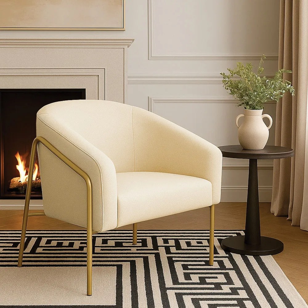 Poltrona Sala Industrial Alta Dourado Stella Linho D03 - D'Rossi - Bege