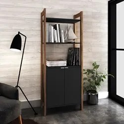 Estante Livreiro Multiuso 2 Portas AZ1009 Preto/Nogal - Tecno Mobili
