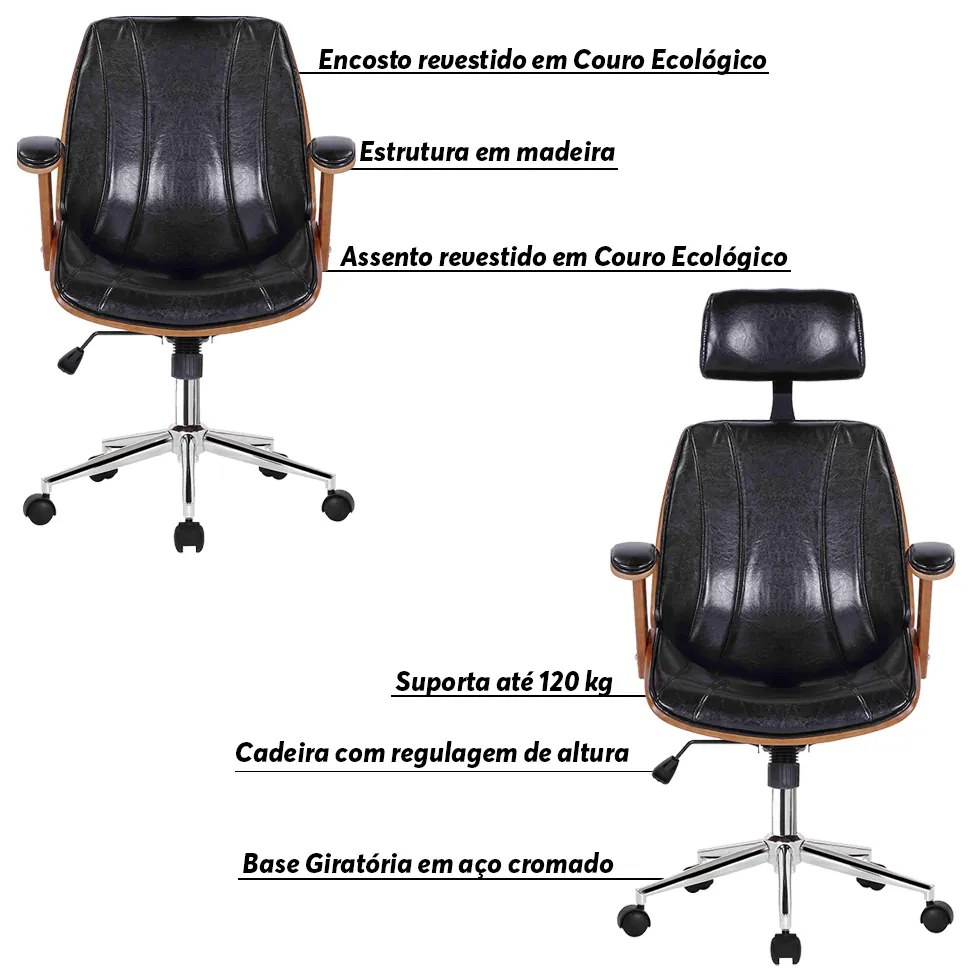 Kit 2 Cadeiras de Escritório Juliette Diretor e 1 Presidente Preta G24 - Gran Belo