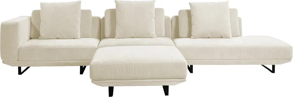 Sofá Modulado Sala de Estar Carmen 592cm Pés de Ferro Linho Rústico Off White G92 - Gran Belo
