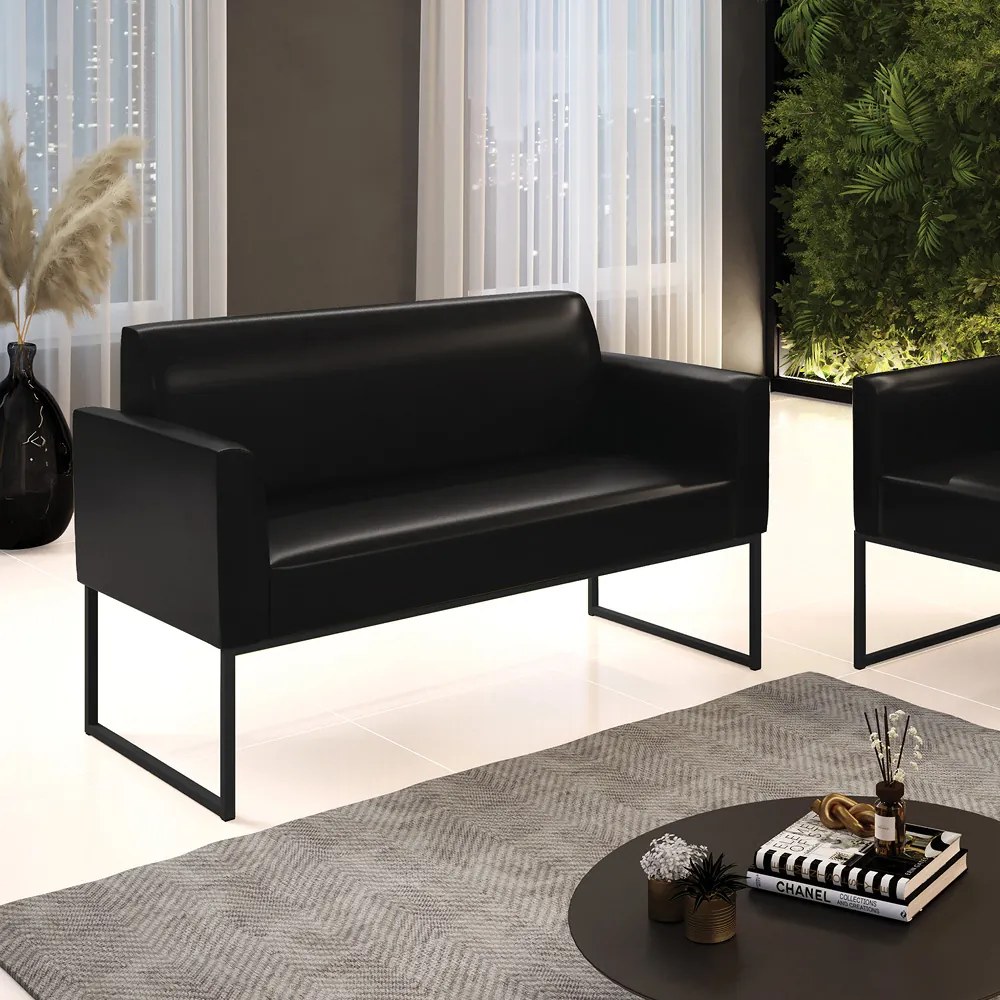 Sofá Namoradeira Base Industrial Preto Marisa Corano D03 - D'Rossi - Preto