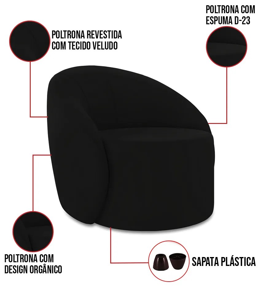 Poltrona Decorativa Orgânica Kit 2 Lua Veludo D03 - D'Rossi - Preto