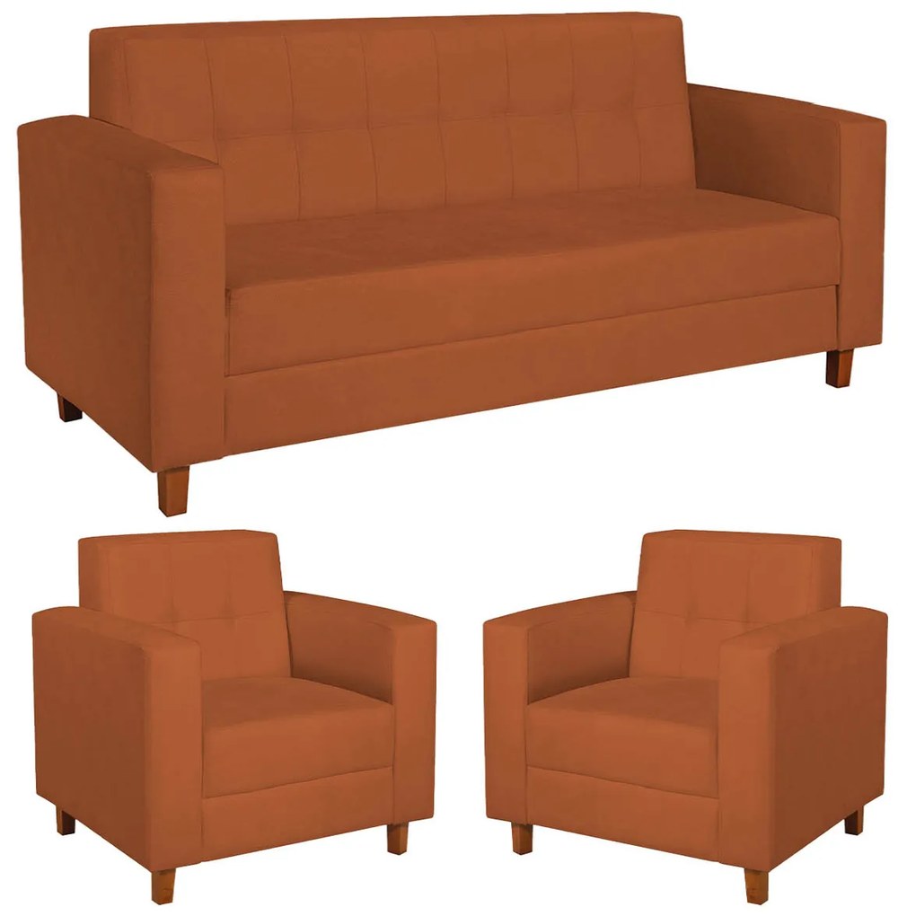 Kit Sofá 2 Lugares e 2 Poltronas Denver Suede Terracota - ADJ Decor