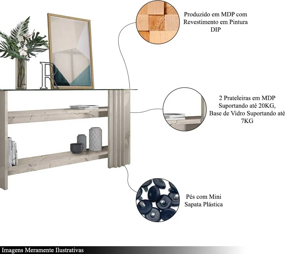 Aparador Gusmao Decorativo 2 Prateleiras MDP Calacata/OffWhite G97 - Gran Belo