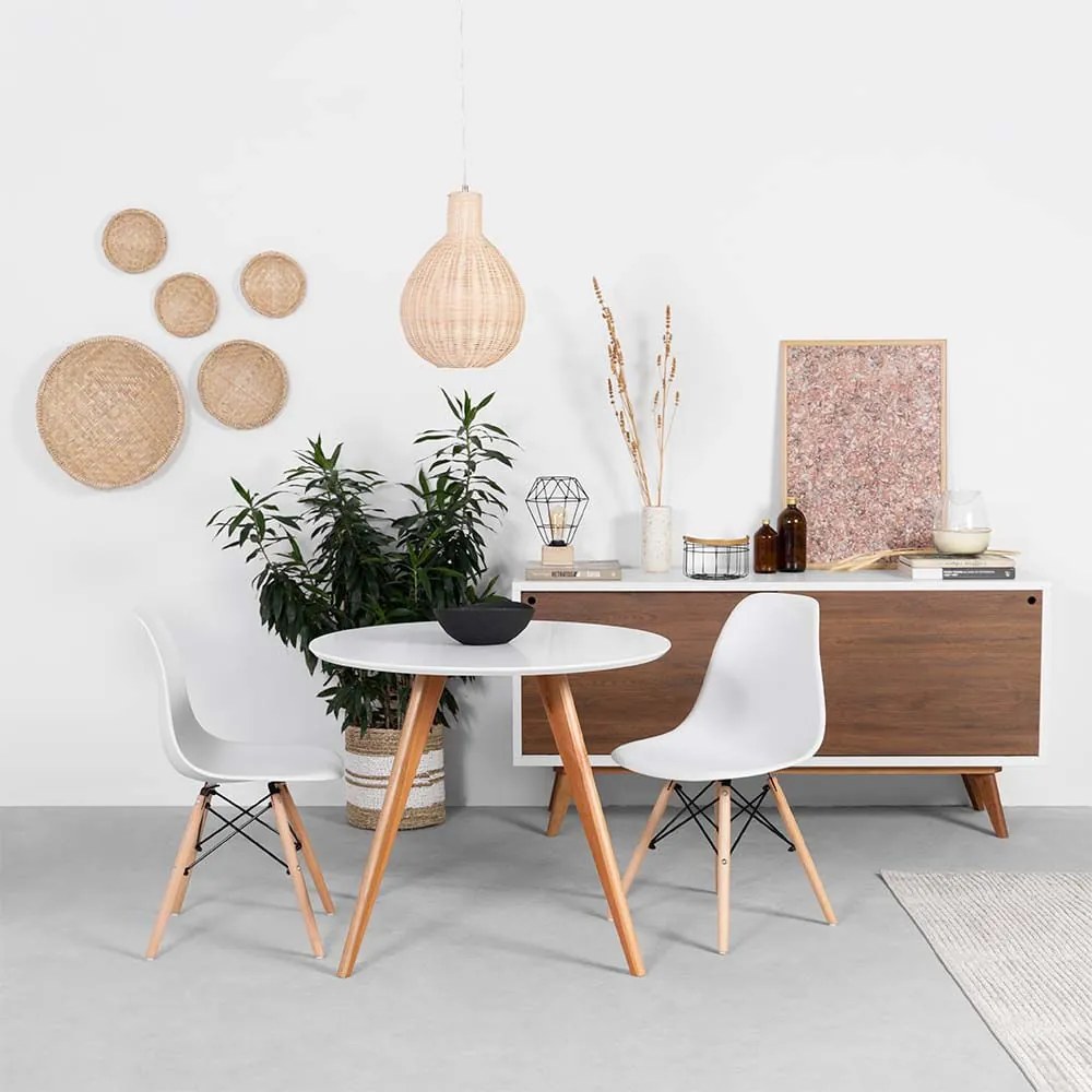 Conjunto Mesa Square Redonda Lacca Fosca 88cm + 2 Cadeiras Eiffel Branco