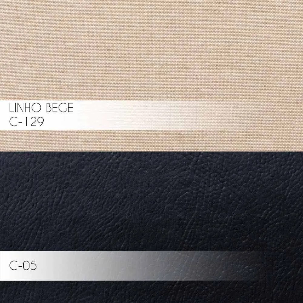 Poltrona Decorativa Kitana Pés Palito PU Sintético/Linho Preto/Bege G15 - Gran Belo