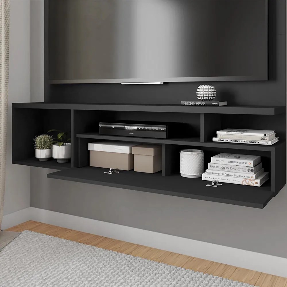 Painel TV 55 Pol 136cm Bancada Suspensa Sala Layanne Preto C01 - D'Rossi