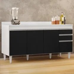 Balcão Gabinete para Pia com Tampo 160cm Arkansas Branco/Preto - Lumil